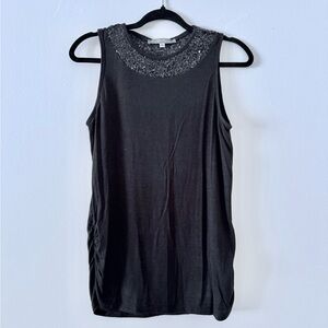 Coin 1804 Los Angeles Chic Black Sleeveless Top with Embellished Neckline SZ.M